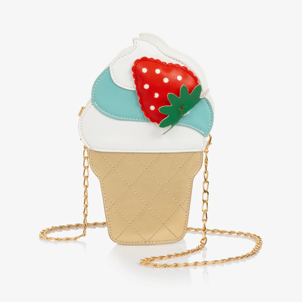 Monnalisa-Girls White & Gold Ice Cream Cone Bag (22cm) | Childrensalon
