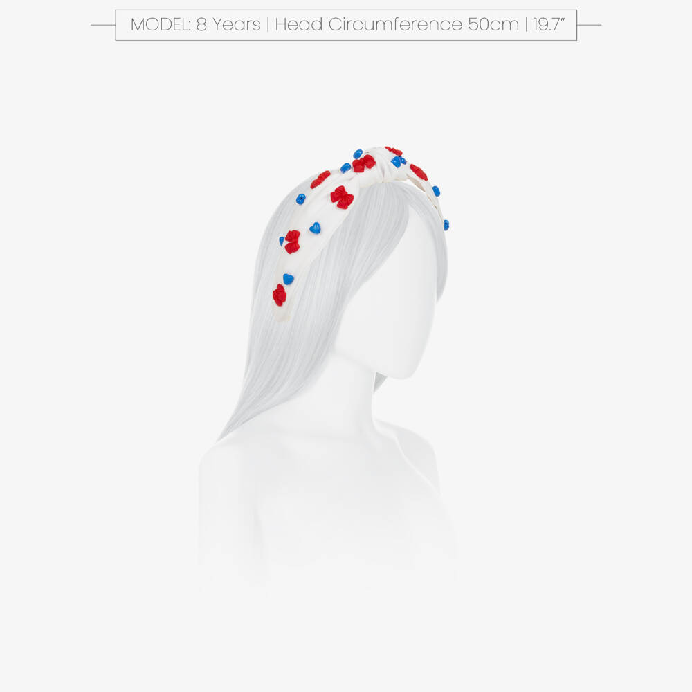 Monnalisa-Girls White Hairband with Red Bows & Blue Hearts | Childrensalon