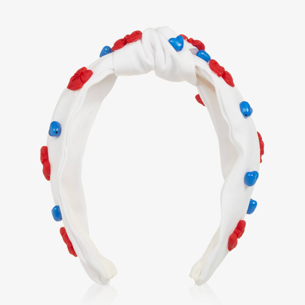 Monnalisa-Girls White Hairband with Red Bows & Blue Hearts | Childrensalon