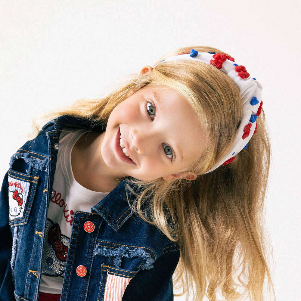 Monnalisa-Girls White Hairband with Red Bows & Blue Hearts | Childrensalon
