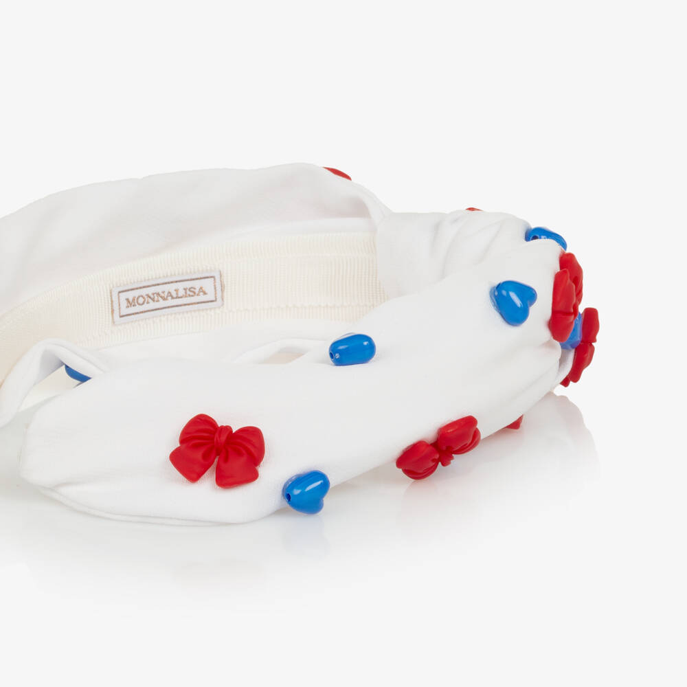 Monnalisa-Girls White Hairband with Red Bows & Blue Hearts | Childrensalon