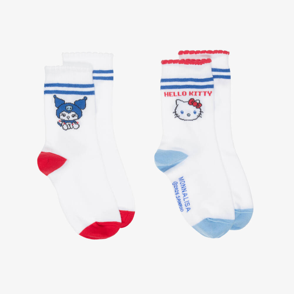Monnalisa-Girls White Hello Kitty Ankle Socks (2 Pack) | Childrensalon