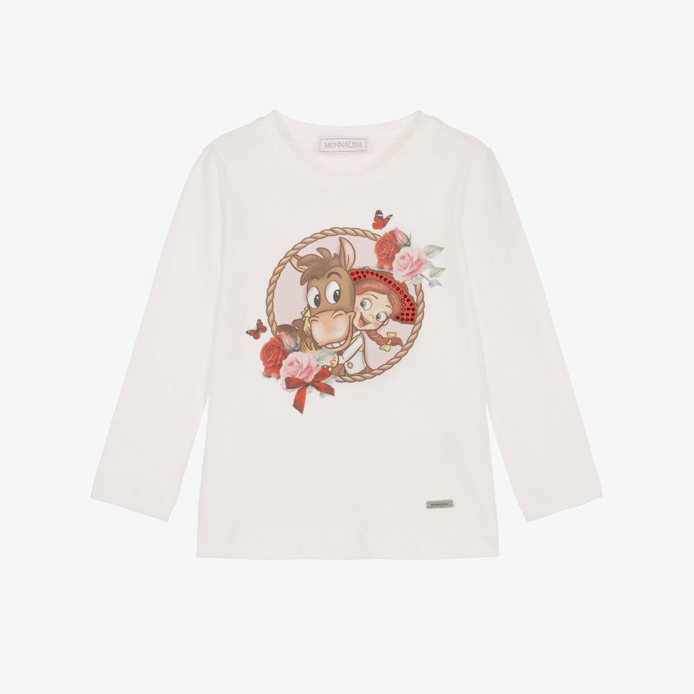 Monnalisa-Girls White Jessie & Bullseye Cotton Top | Childrensalon