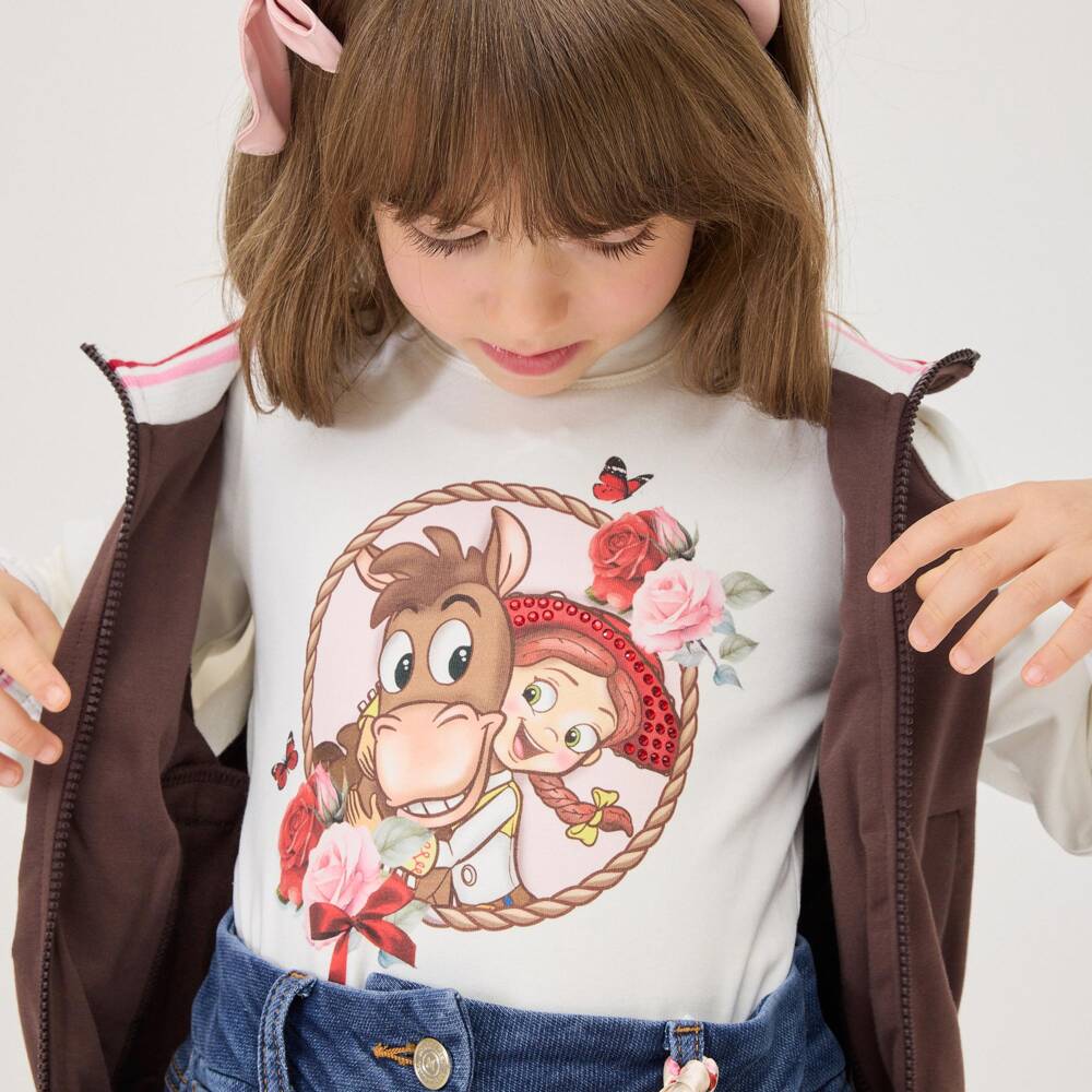 Monnalisa-Girls White Jessie & Bullseye Cotton Top | Childrensalon