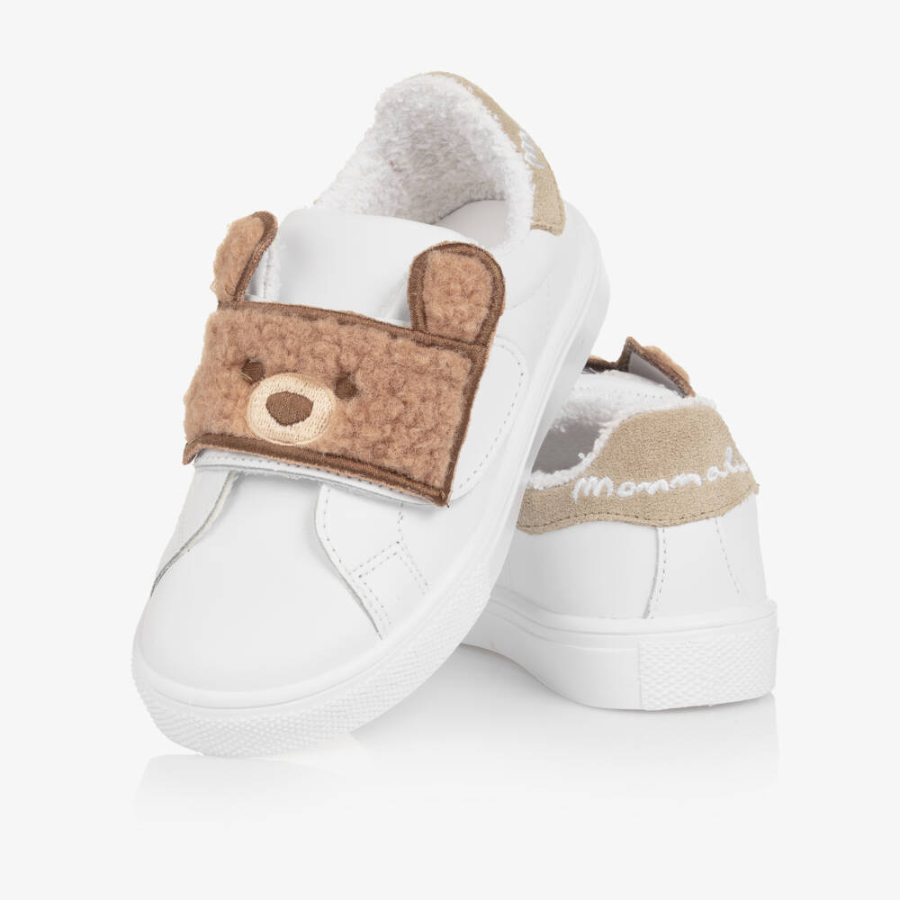 Monnalisa-حذاء رياضي بتصميم دب تيدي لون بيج وأبيض للبنات  | Childrensalon