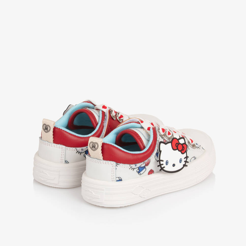 Monnalisa-Girls White Leather Hello Kitty Trainers | Childrensalon