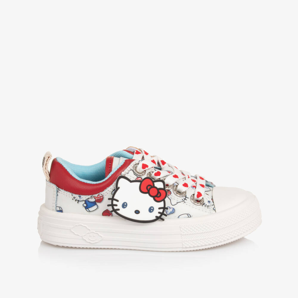 Monnalisa-Girls White Leather Hello Kitty Trainers | Childrensalon