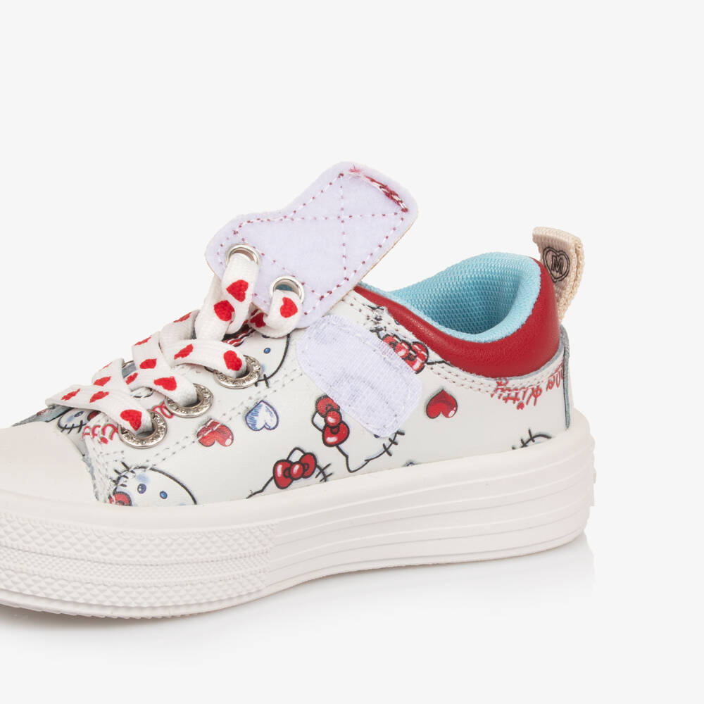 Monnalisa-Girls White Leather Hello Kitty Trainers | Childrensalon