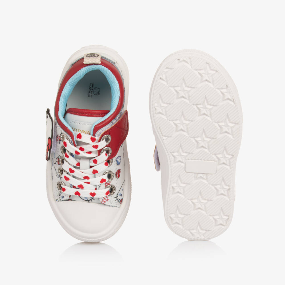 Monnalisa-Girls White Leather Hello Kitty Trainers | Childrensalon