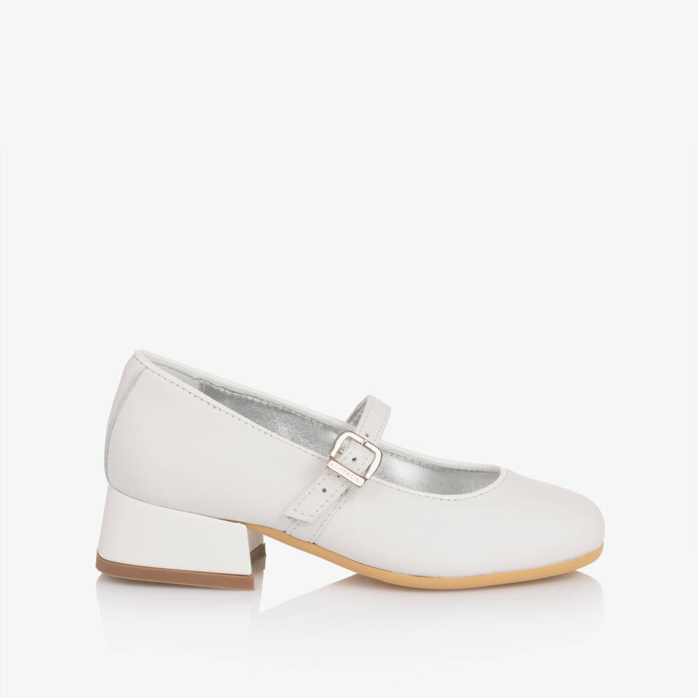 Monnalisa-Girls White Leather Mary Jane Shoes | Childrensalon