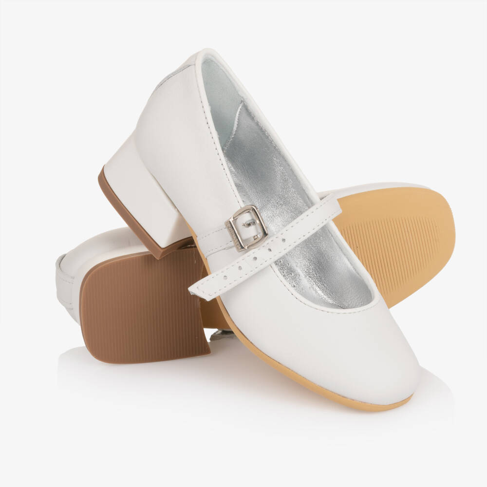 Monnalisa-Girls White Leather Mary Jane Shoes | Childrensalon