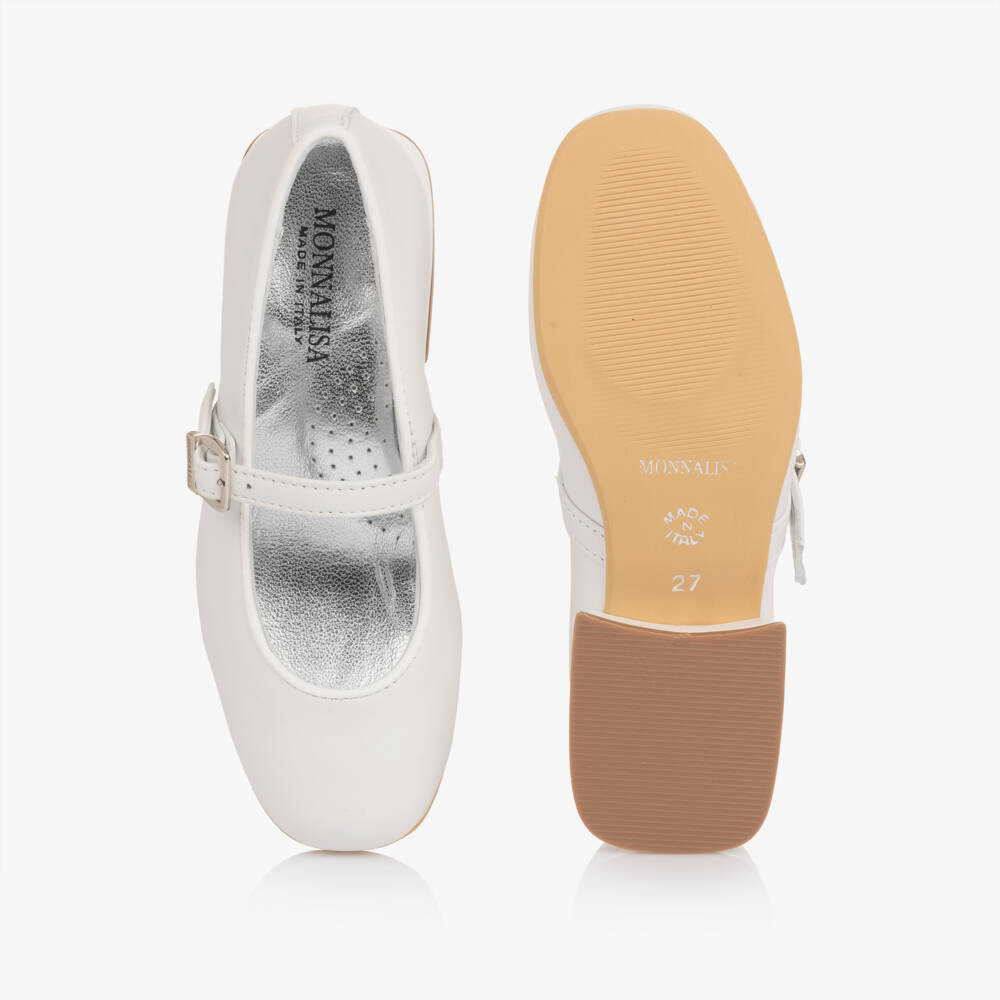 Monnalisa-Girls White Leather Mary Jane Shoes | Childrensalon