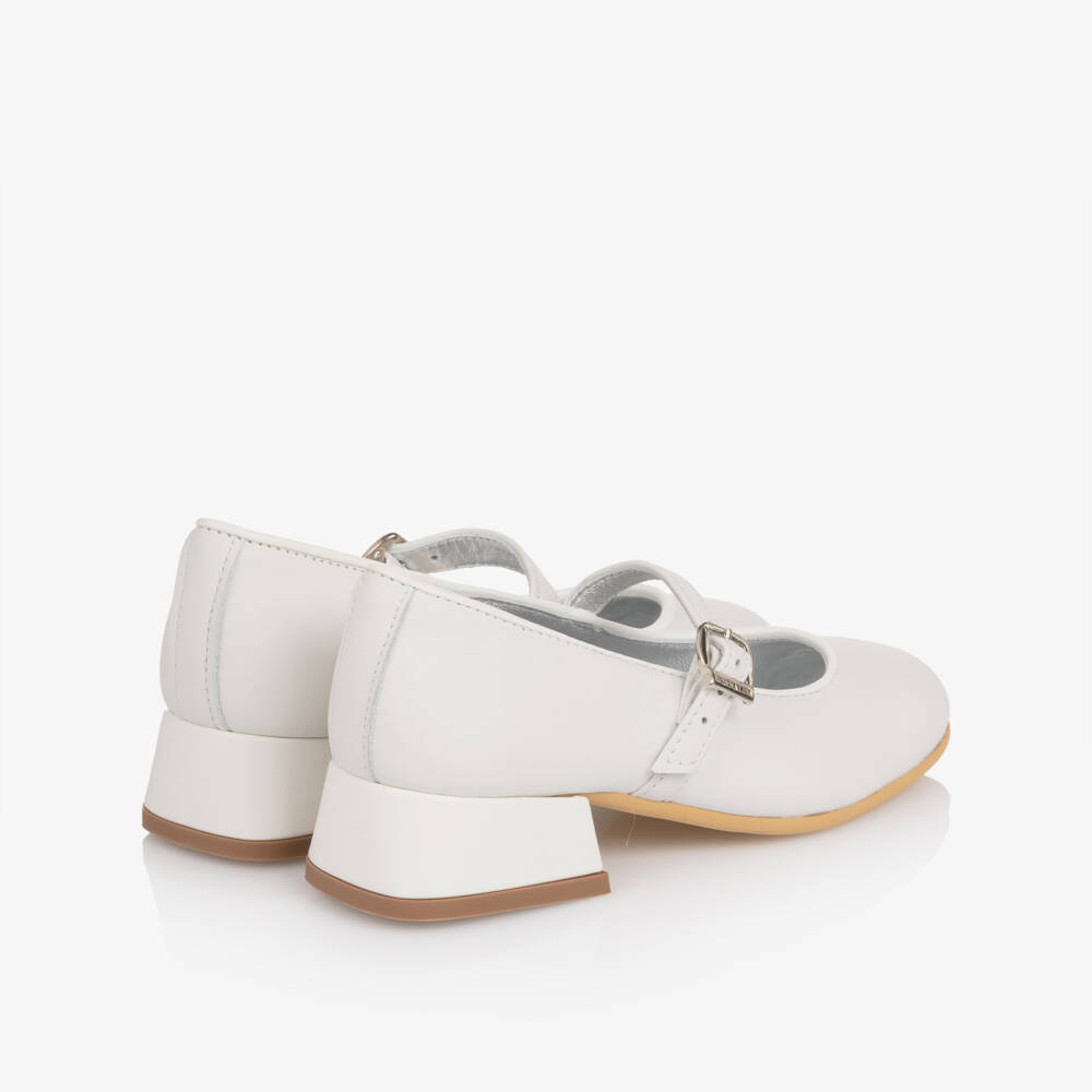 Monnalisa-Girls White Leather Mary Jane Shoes | Childrensalon