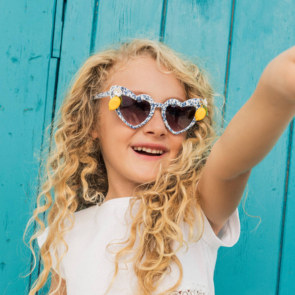 Monnalisa-نظارات شمسية بتفاصيل ليمون لون أبيض للبنات (UV400) | Childrensalon