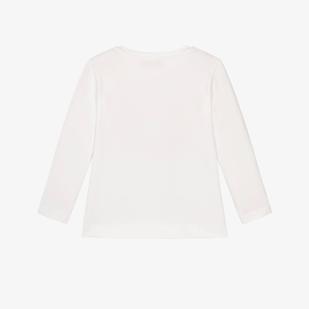 Monnalisa-Girls White Long Sleeved Top with Sparkly Flowers | Childrensalon