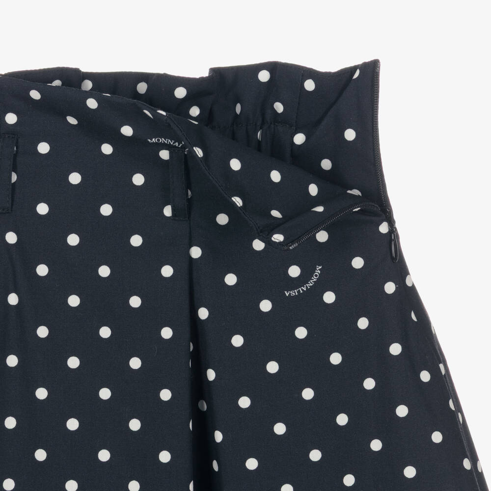 Monnalisa-طقم تنورة بطبعة نقاط لون أبيض وكحلي للبنات | Childrensalon