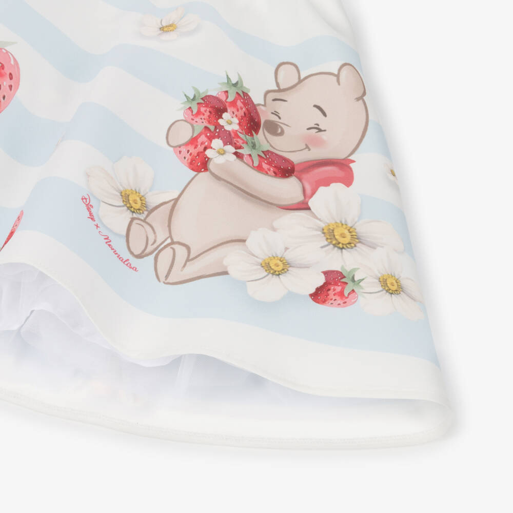 Monnalisa-Girls White & Pale Blue Winnie The Pooh Dress | Childrensalon