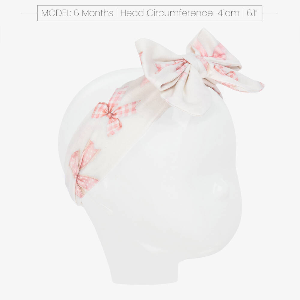 Monnalisa-Girls White & Pink Bow Print Cotton Headband | Childrensalon