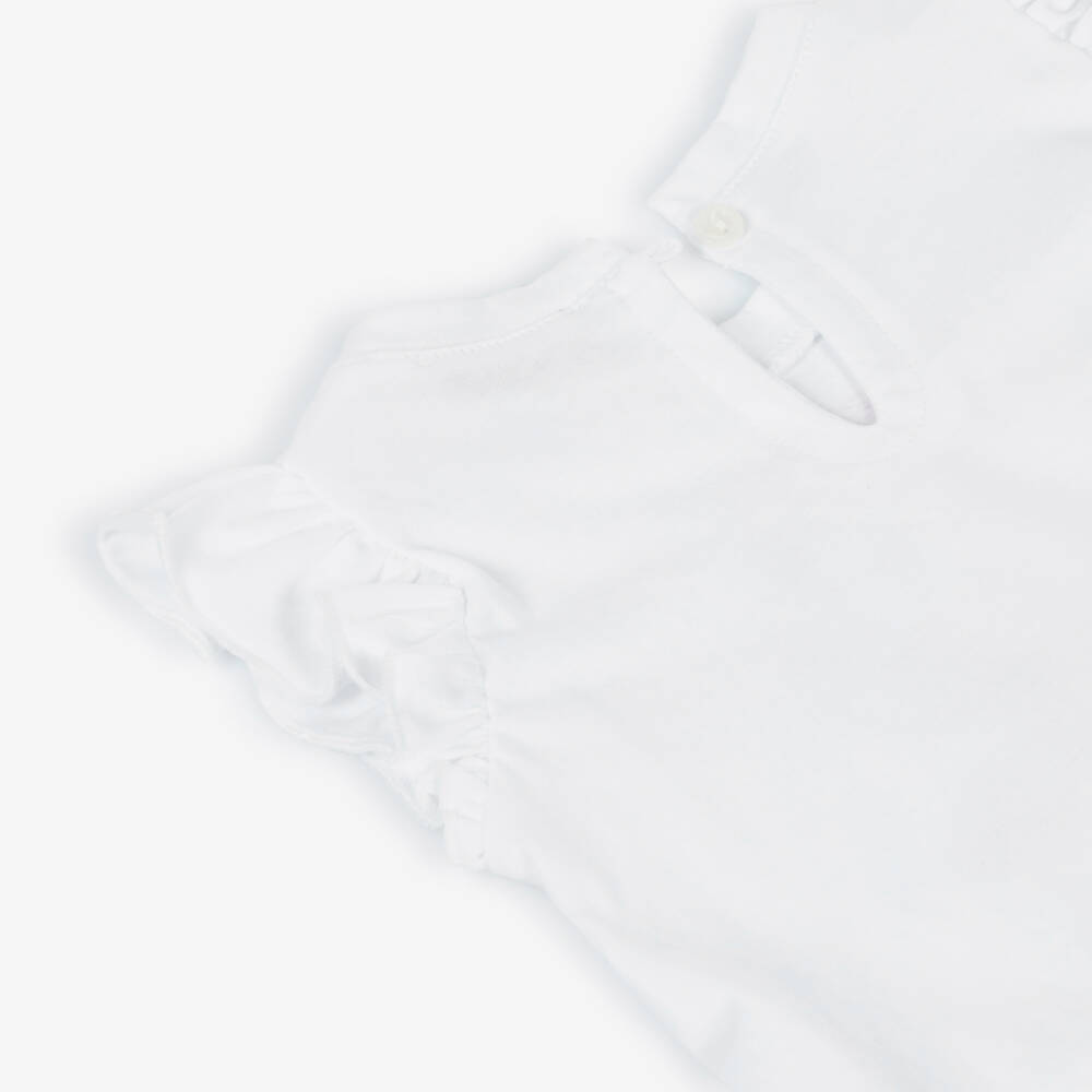 Monnalisa-Girls White & Pink Cotton Fairy & Flowers Leggings Set | Childrensalon