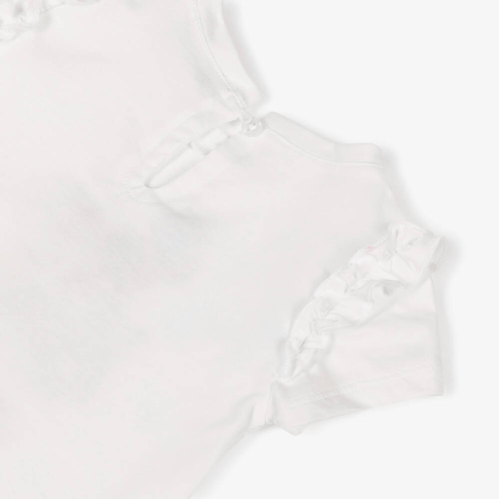 Monnalisa-Girls White & Pink Daisy Print Cotton Leggings Set  | Childrensalon