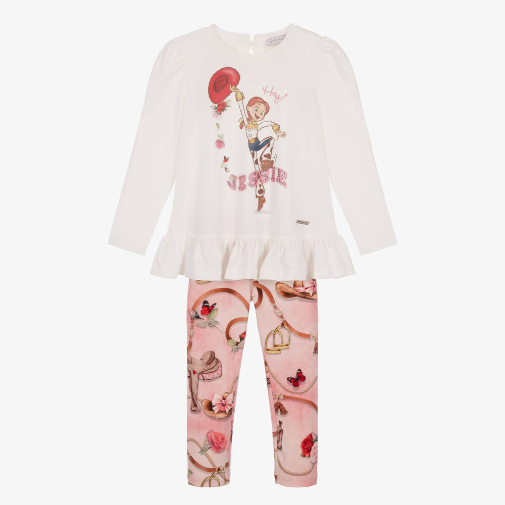 Monnalisa-Girls White & Pink Jessie Leggings Set | Childrensalon
