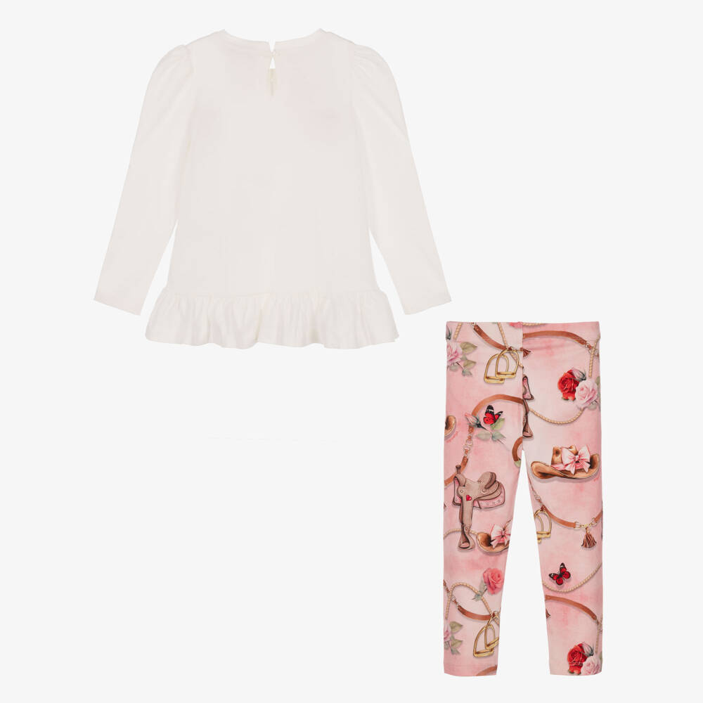 Monnalisa-Girls White & Pink Jessie Leggings Set | Childrensalon