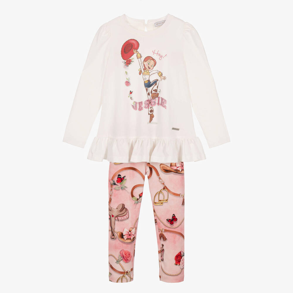 Monnalisa-Girls White & Pink Jessie Leggings Set | Childrensalon