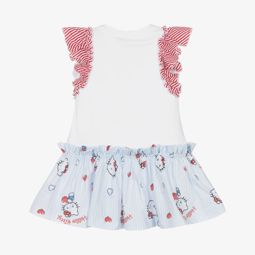 Monnalisa-فستان هالو كيتي قطن لون أحمر وأبيض للبنات | Childrensalon