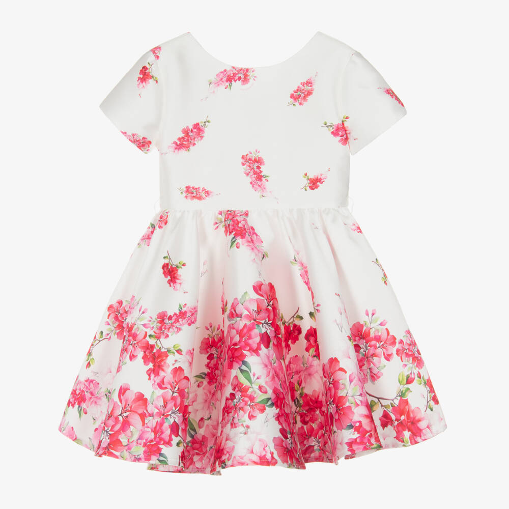 Monnalisa Chic-فستان ساتان بطبعة ورود لون أبيض للبنات | Childrensalon