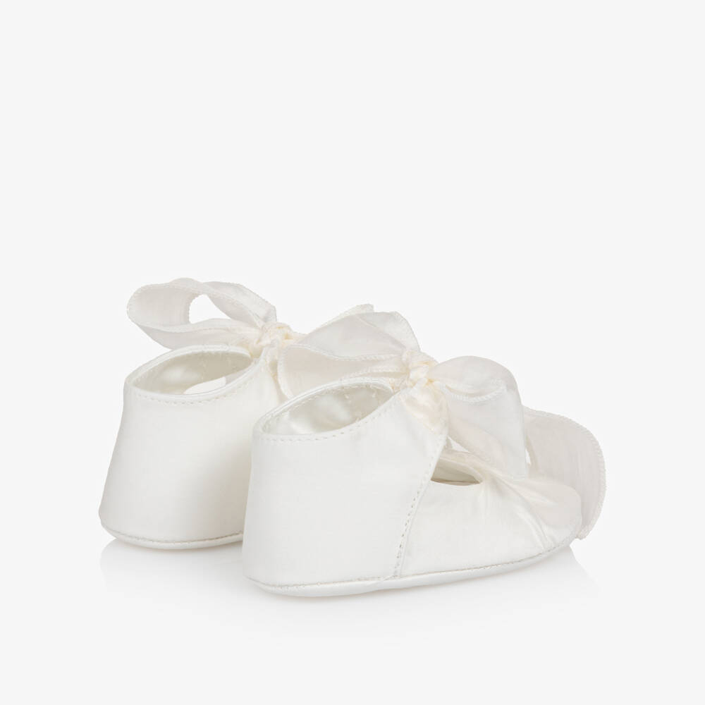 Monnalisa-Girls White Satin & Organza Bow Pre-Walkers | Childrensalon