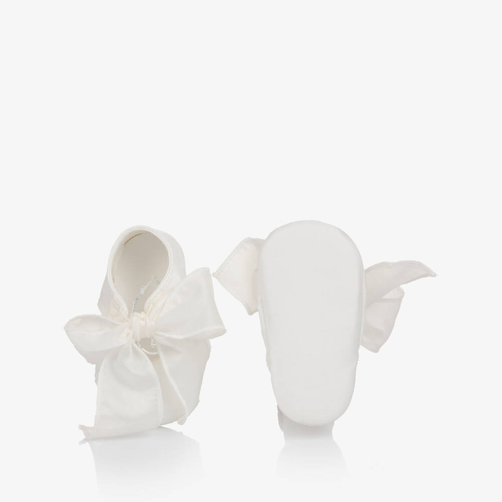 Monnalisa-Girls White Satin & Organza Bow Pre-Walkers | Childrensalon
