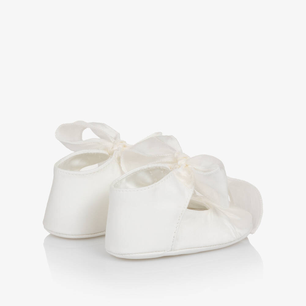 Monnalisa-Girls White Satin & Organza Bow Pre-Walkers | Childrensalon