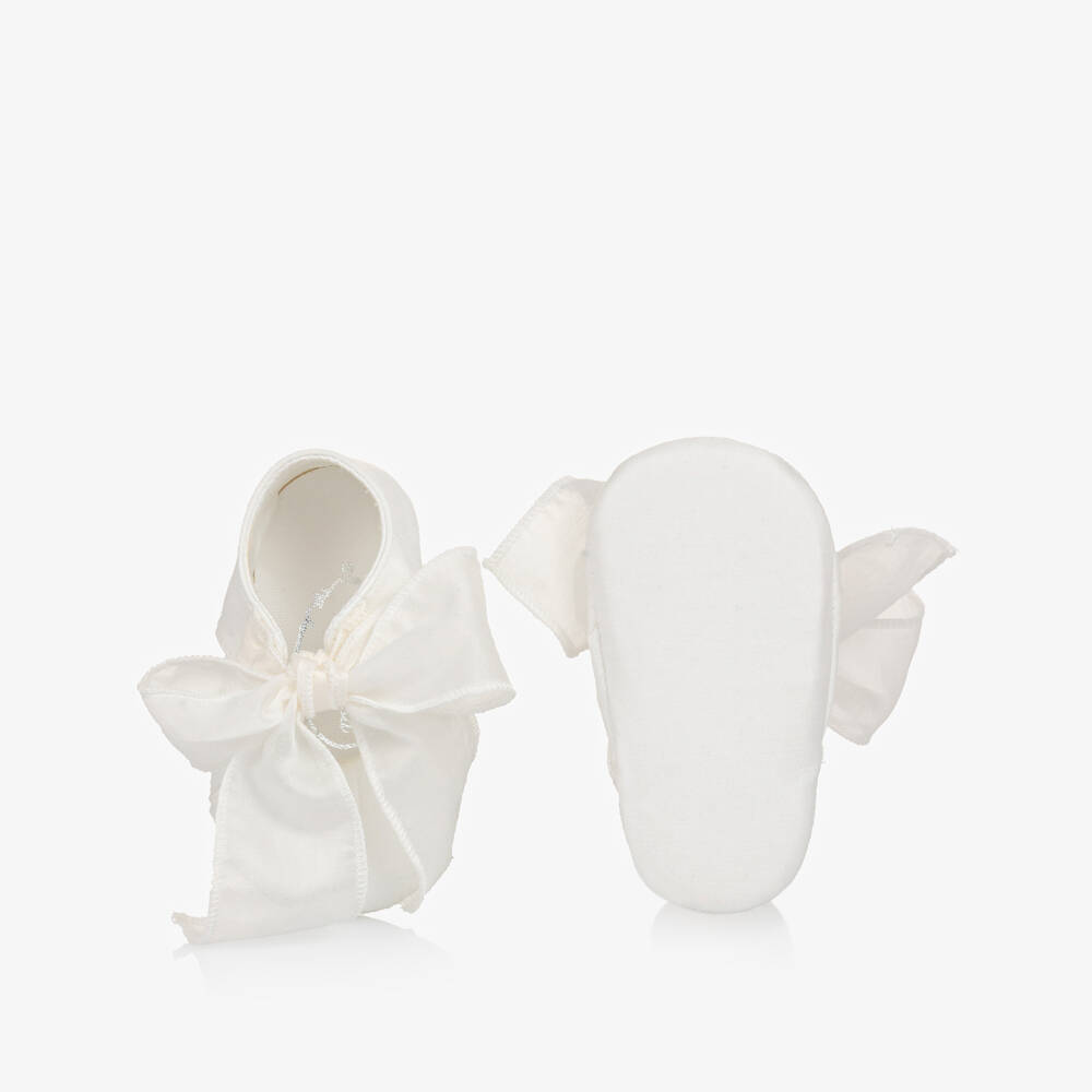 Monnalisa-Girls White Satin & Organza Bow Pre-Walkers | Childrensalon