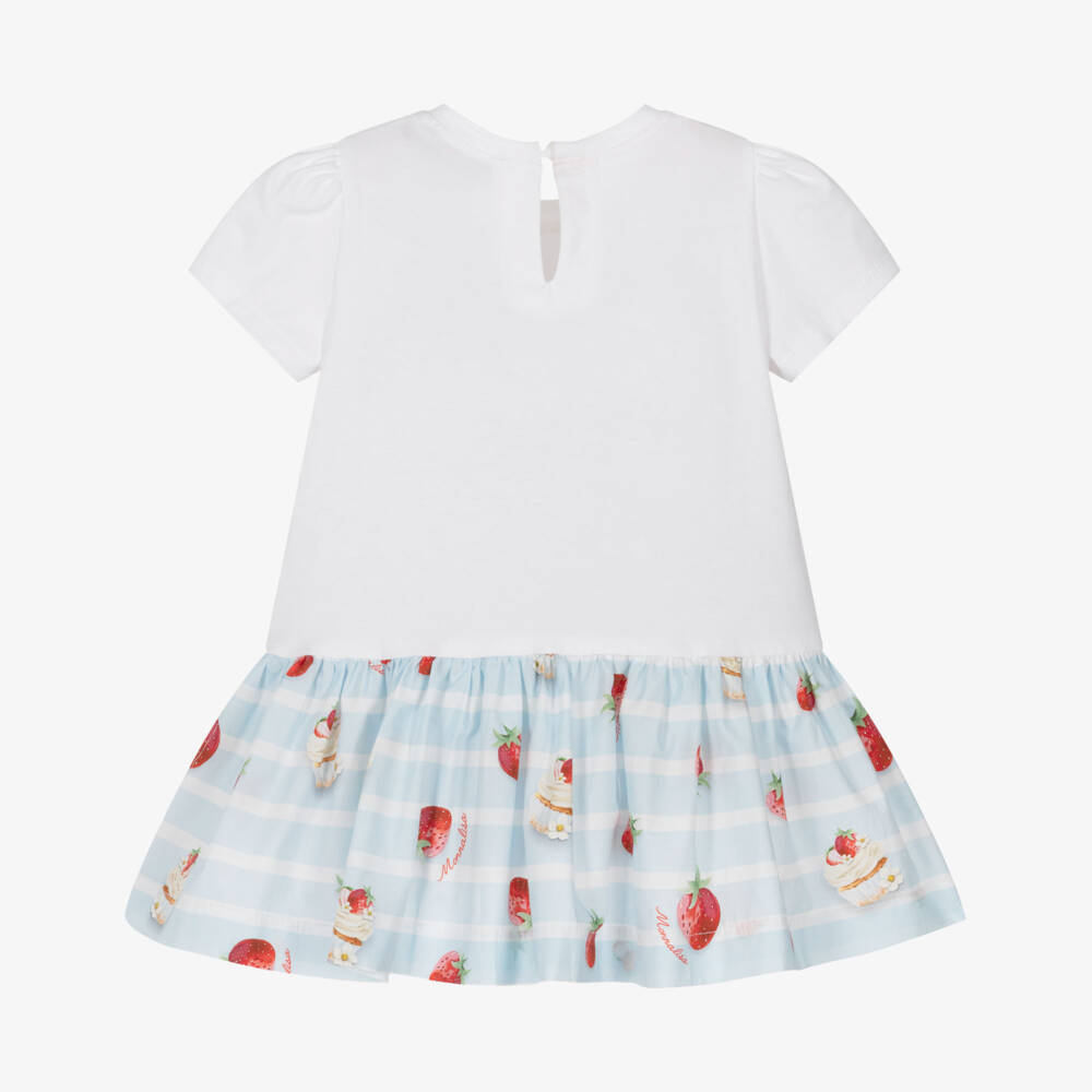 Monnalisa-Girls White Striped Cotton Winnie The Pooh Dress | Childrensalon