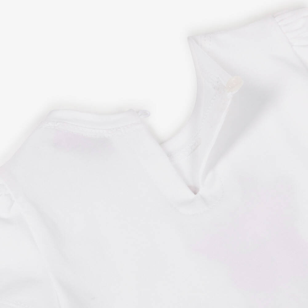 Monnalisa-Girls White Striped Cotton Winnie The Pooh Dress | Childrensalon