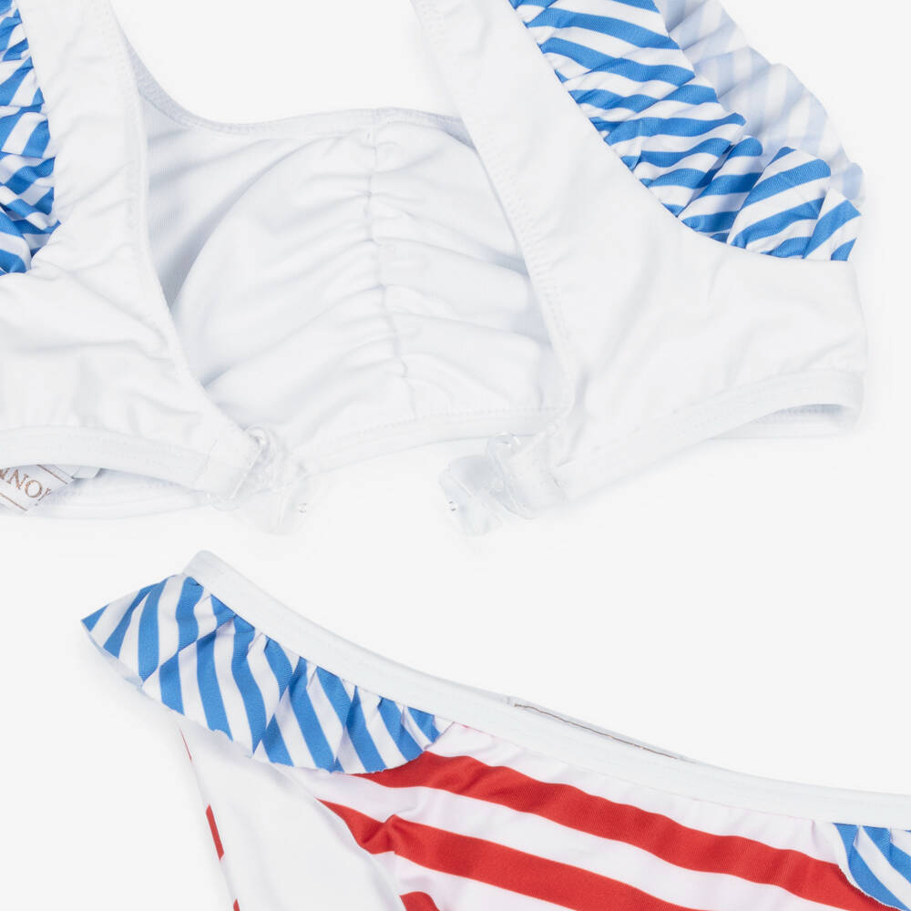 Monnalisa-Girls White Striped Hello Kitty Bikini | Childrensalon