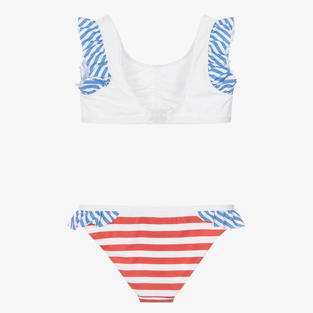 Monnalisa-Girls White Striped Hello Kitty Bikini | Childrensalon