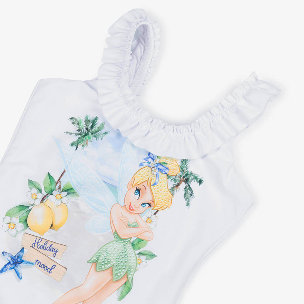 Monnalisa-Girls White Tinkerbell Ruffle Swimsuit | Childrensalon