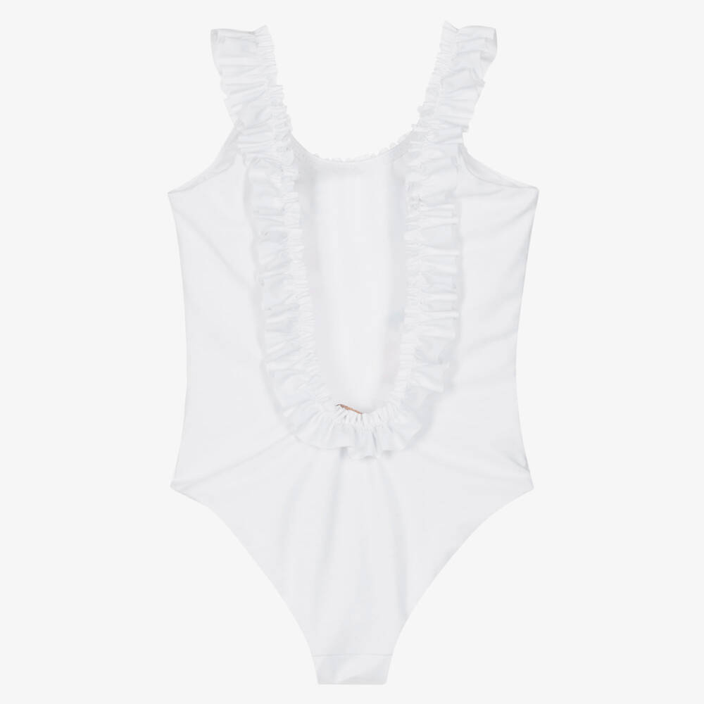 Monnalisa-Girls White Tinkerbell Ruffle Swimsuit | Childrensalon