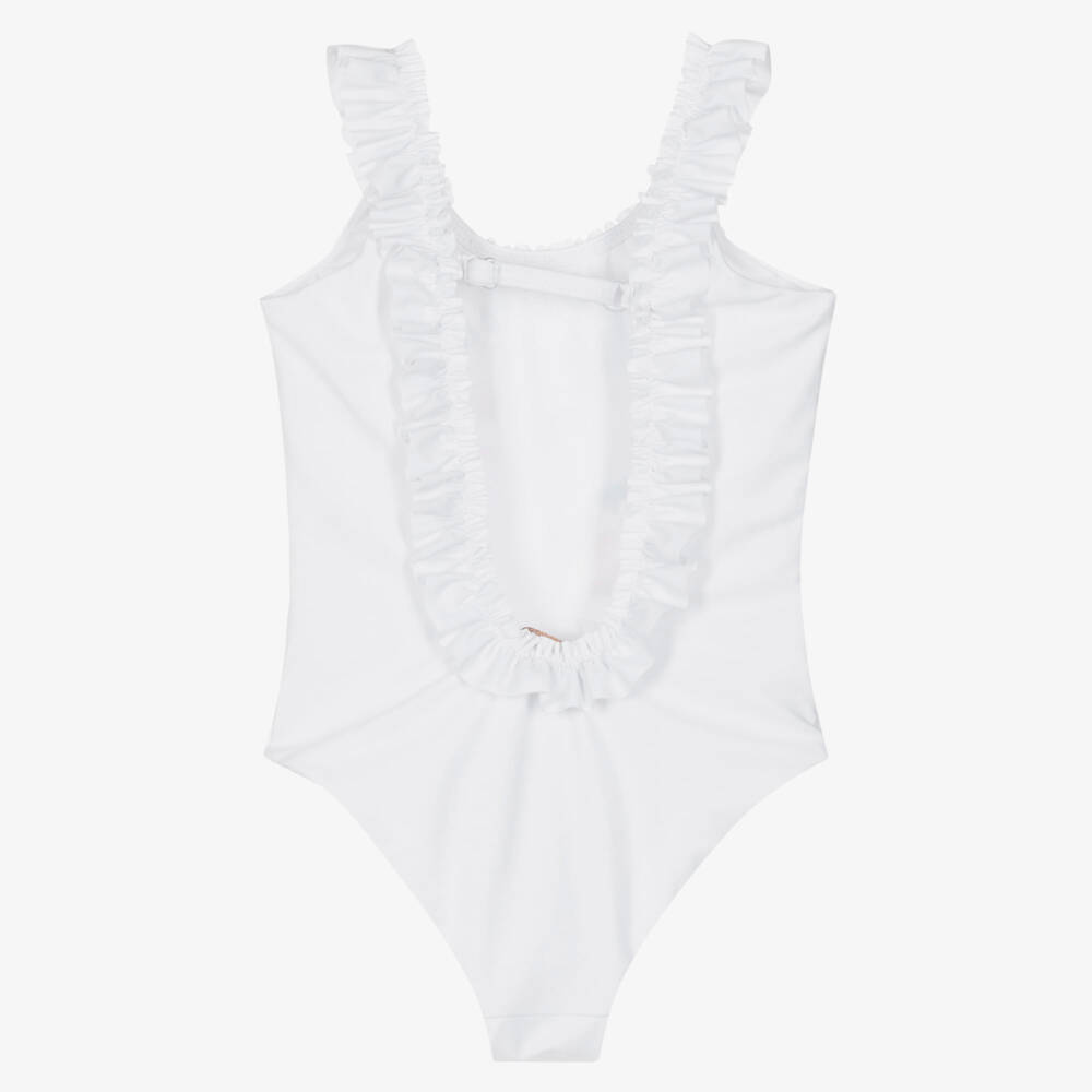 Monnalisa-Girls White Tinkerbell Ruffle Swimsuit | Childrensalon