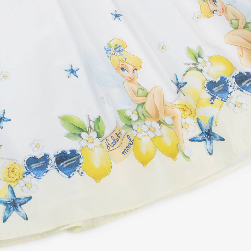 Monnalisa-Girls White & Yellow Cotton Tinkerbell Dress | Childrensalon