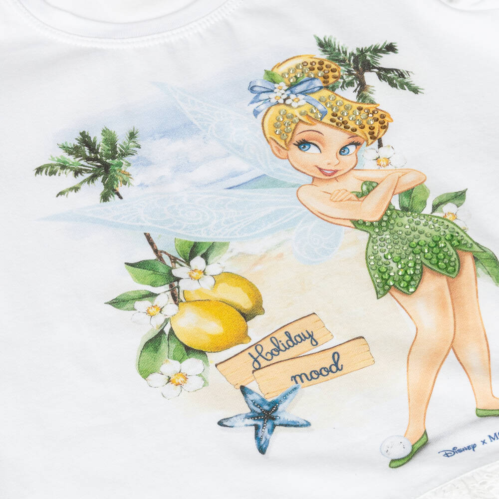 Monnalisa-Girls White & Yellow Cotton Tinkerbell Leggings Set | Childrensalon