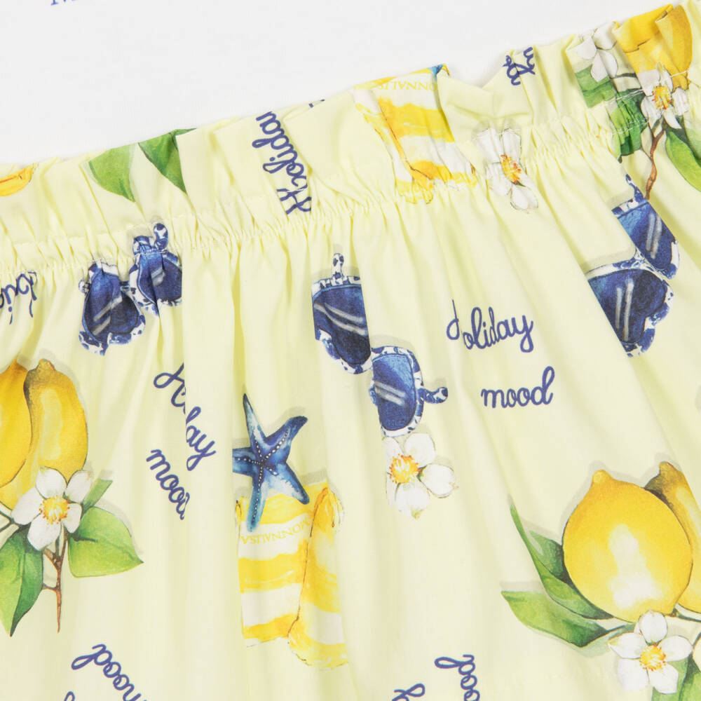 Monnalisa-Girls White & Yellow Lemon Print Dress | Childrensalon