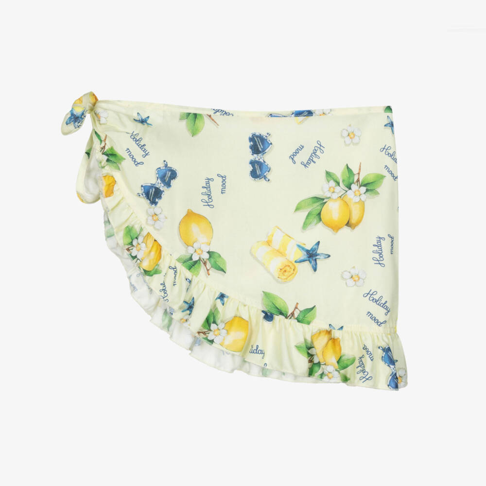 Monnalisa-Girls Yellow Holiday Print Sarong Beach Skirt | Childrensalon
