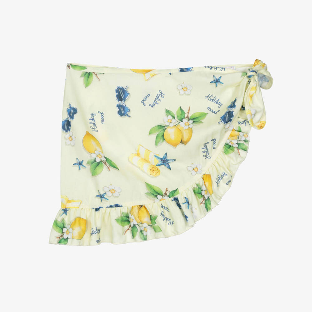 Monnalisa-Girls Yellow Holiday Print Sarong Beach Skirt | Childrensalon