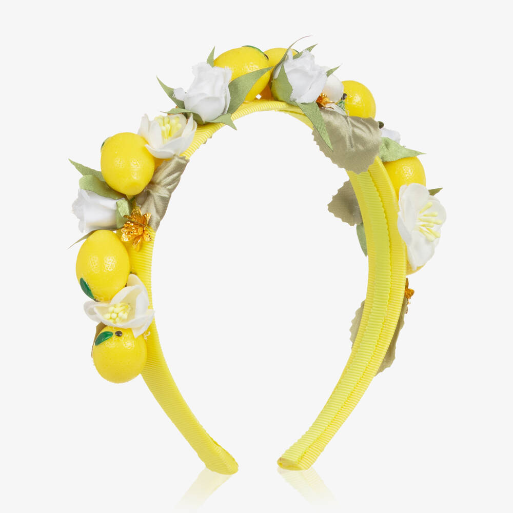 Monnalisa-Girls Yellow Lemon & Floral Hairband | Childrensalon