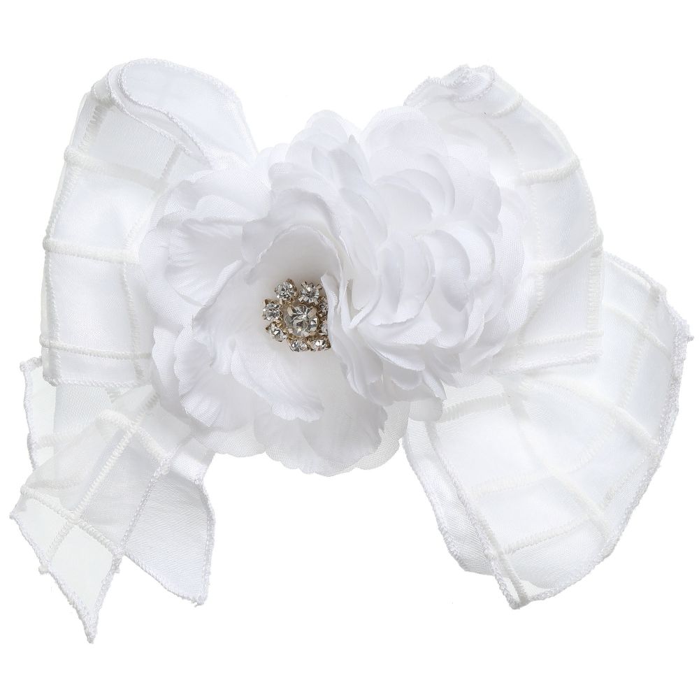 Monnalisa Chic-قبعة من القش العضوي مع بروس أبيض زهري | Childrensalon