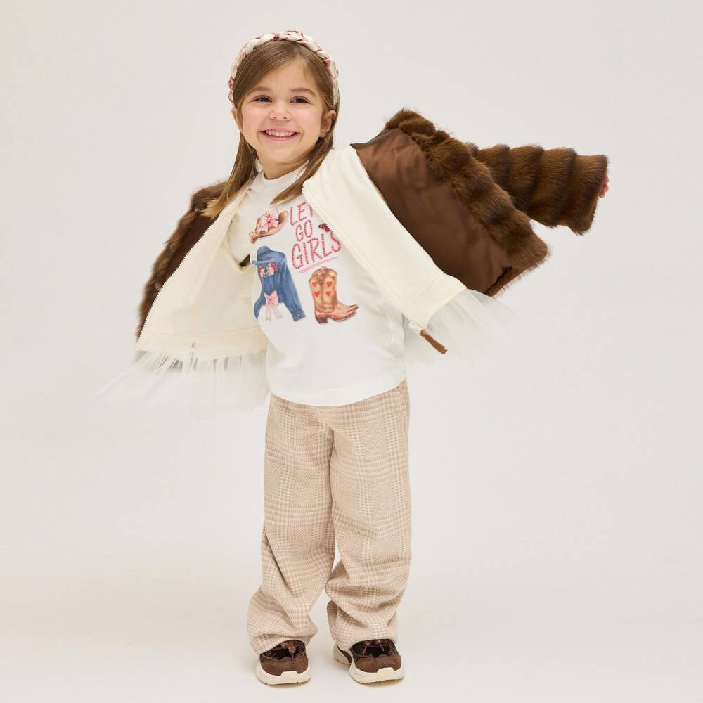 Monnalisa-White Cotton Cowgirl Top with Diamanté Slogan | Childrensalon