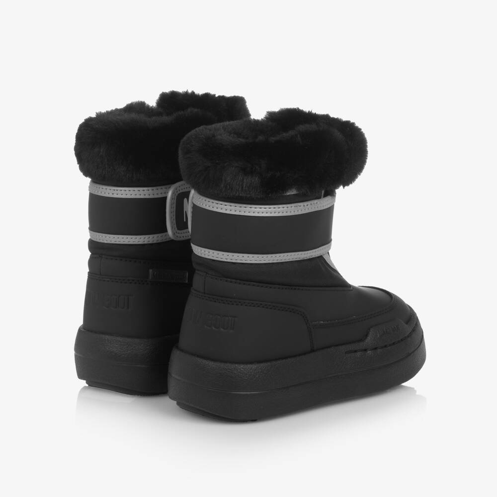 Moon Boot-Ботинки черные с отделкой из искусственного меха на липучке | Childrensalon