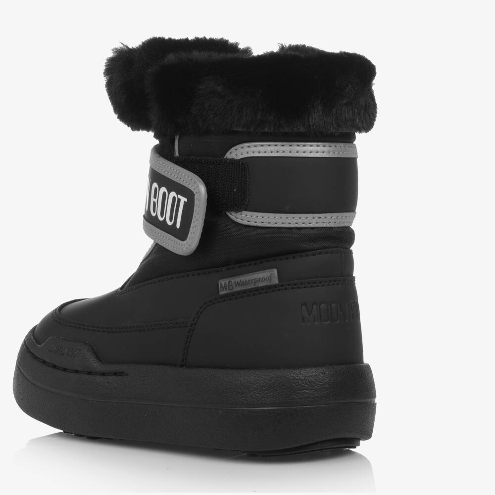 Moon Boot-Ботинки черные с отделкой из искусственного меха на липучке | Childrensalon